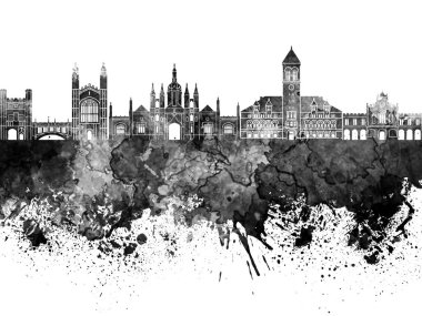Cambridge manzarası suluboya siyah arka planda