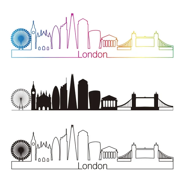 Londres V2 skyline estilo lineal con arco iris — Vector de stock