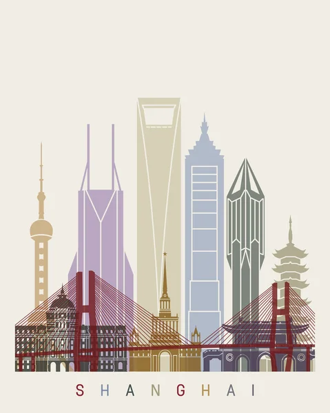 Shanghai v2 Skyline Poster — Stockvektor