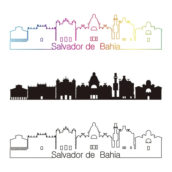 Salvador de bahia V2 skyline linear style with rainbow — Stock Vector