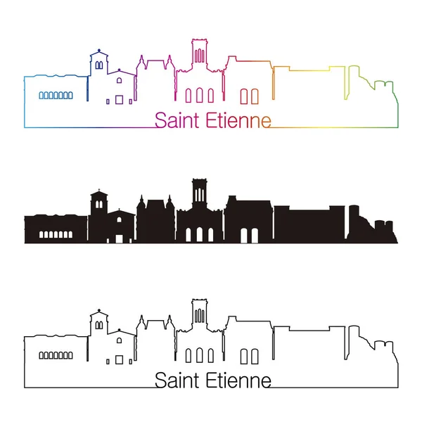 Skyline Saint Etienne in stile lineare con arcobaleno — Vettoriale Stock