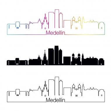 Medellin manzarası doğrusal stiliyle gökkuşağı