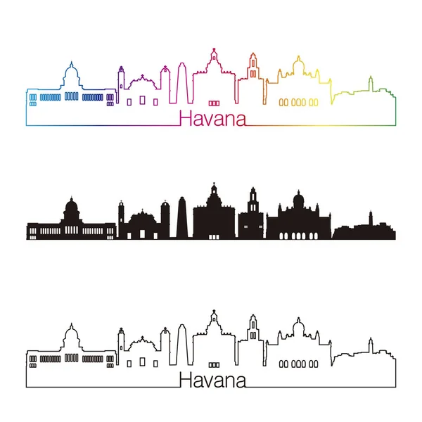 Skyline Habana V2 estilo lineal con arco iris — Archivo Imágenes Vectoriales