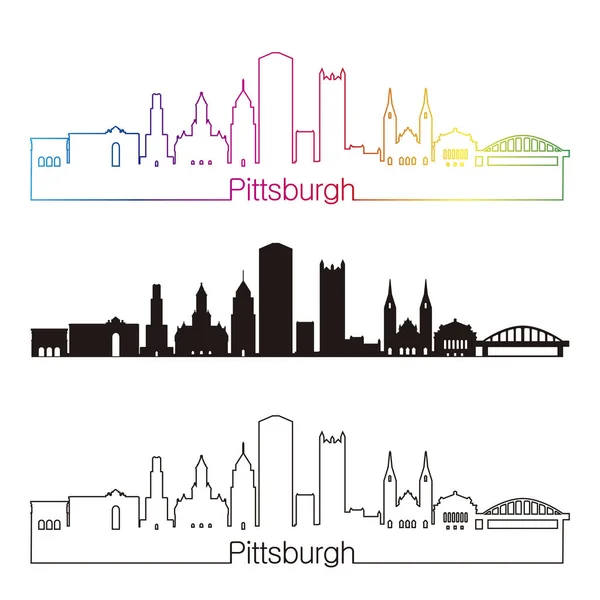 Pittsburgh V2 skypline linjär stil med regnbåge — Stock vektor