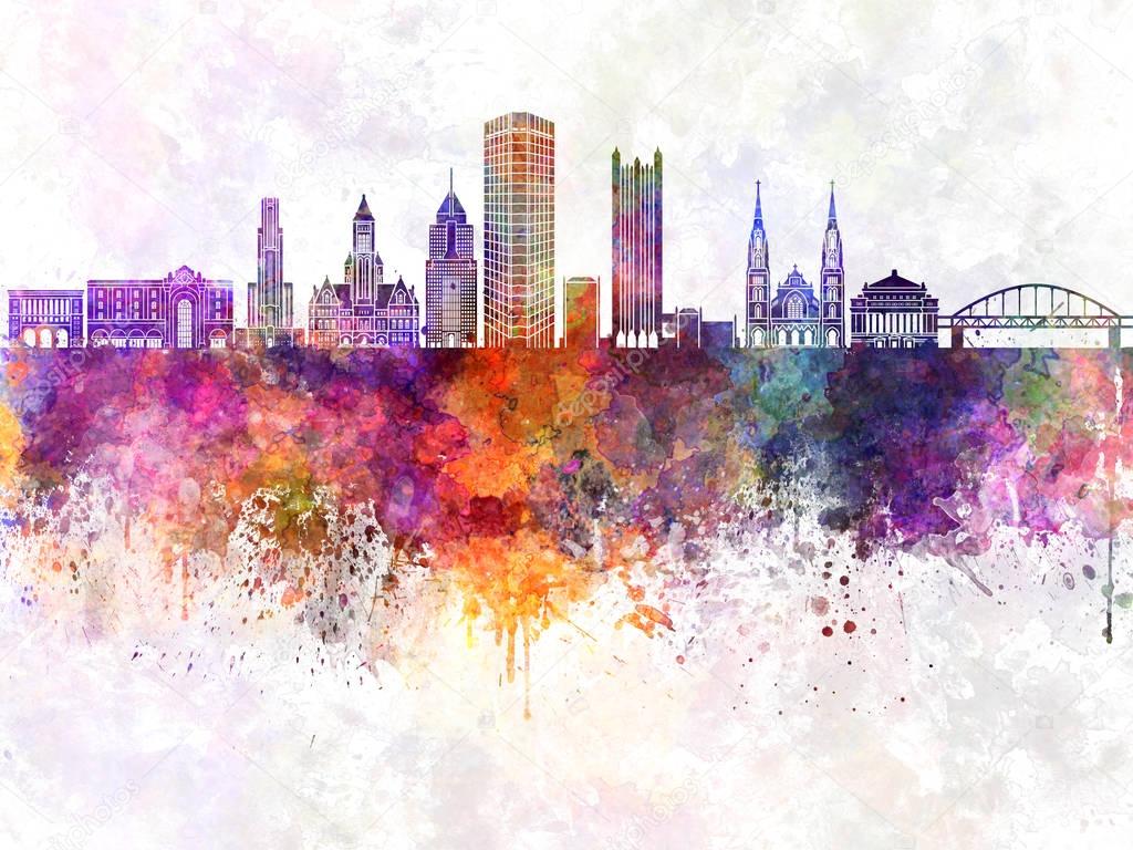 Pittsburgh V2 skyline in watercolor background