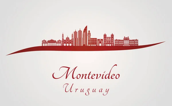 Montevideo skyline en rojo — Vector de stock