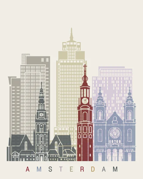 Amsterdam V2 skyline poster — Archivo Imágenes Vectoriales