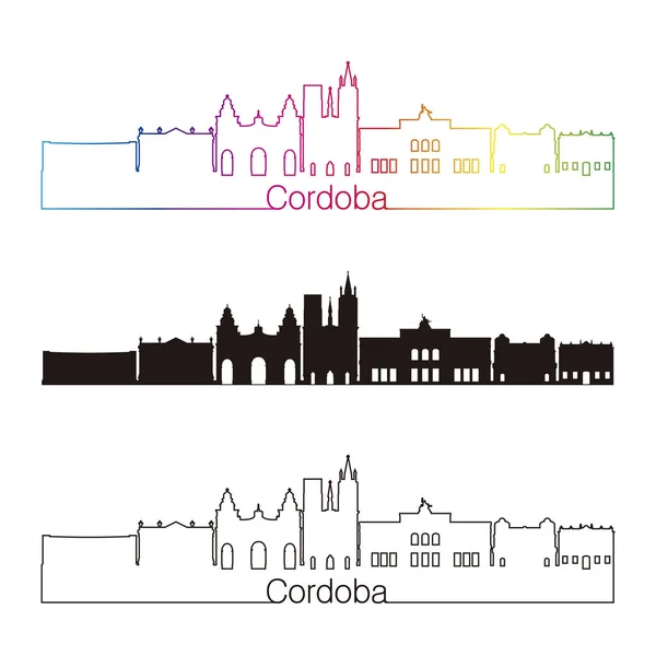 Cordoba AR skyline stile lineare con arcobaleno — Vettoriale Stock