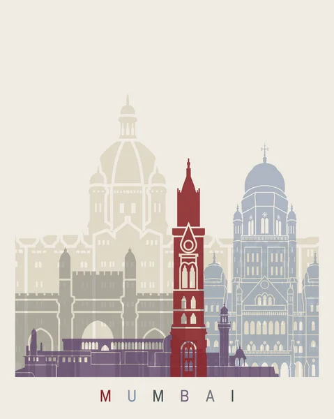 Cartel del skyline de Mumbai — Vector de stock