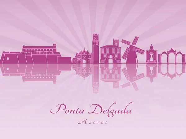 Ponta Delgada skyline in purple radiant orchid — Stock Vector