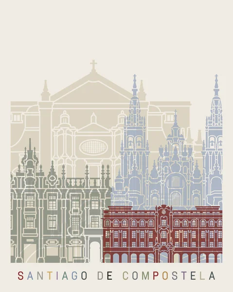 Santiago de Compostela skyline poster — Stock Vector