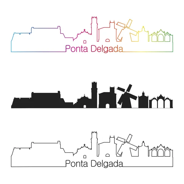 Ponta Delgada skyline estilo linear com arco-íris — Vetor de Stock