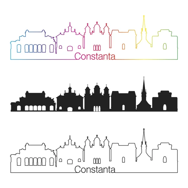 Stile lineare skyline Constanta con arcobaleno — Vettoriale Stock