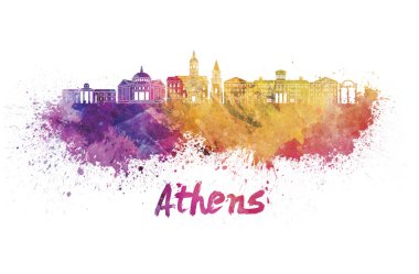 Athens Ga manzarası suluboya arka planda