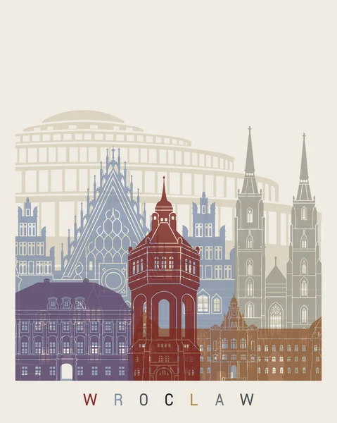 Wroclaw skyline cartaz — Vetor de Stock