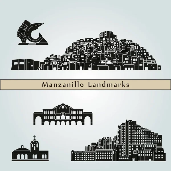 Sehenswürdigkeiten und Denkmäler von Manzanillo — Stockvektor