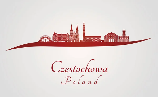 Skyline Czestochowa in rosso — Vettoriale Stock