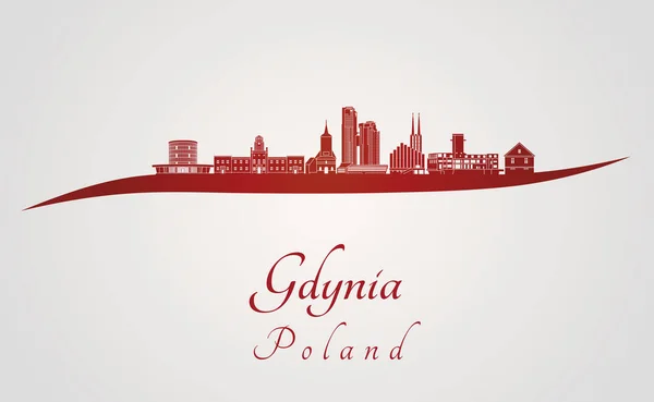 Skyline Gdynia en rouge — Image vectorielle