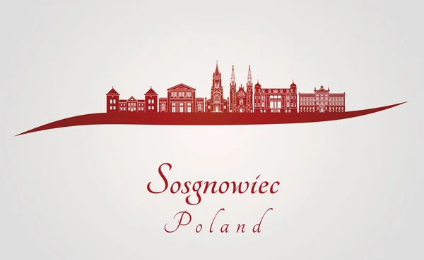 Skyline Sosgnowiec in rosso — Vettoriale Stock