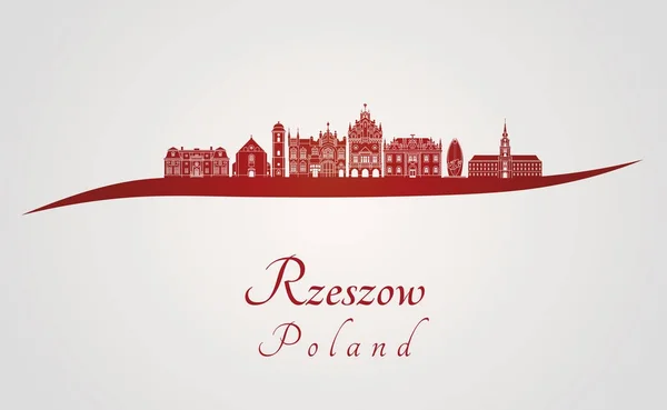 Skyline di Rzeszow in rosso — Vettoriale Stock