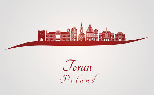 Torun skyline in red