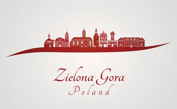 Skyline di Zielona Gora in rosso — Vettoriale Stock