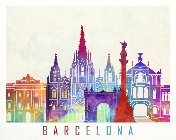 Affiche aquarelle des monuments de Barcelone — Photo