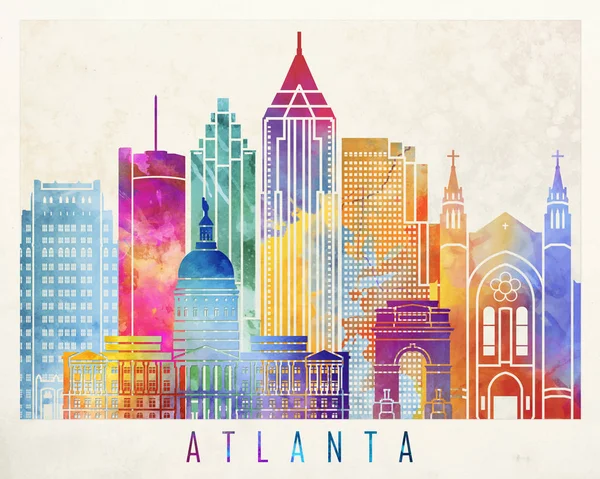 Atlanta zabytki akwarela plakat — Zdjęcie stockowe