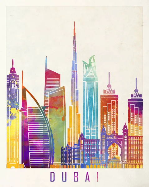 Dubai landmarks watercolor poster — Stock Photo, Image