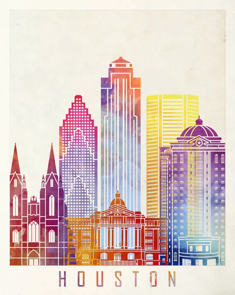 Houston landmarks watercolor poster