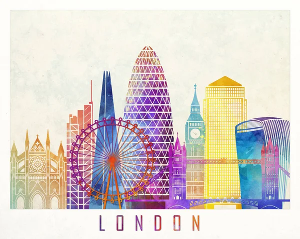 London sevärdheter akvarell affisch — Stockfoto