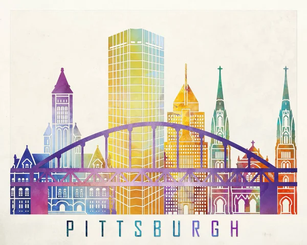 Pittsburgh zabytki akwarela plakat — Zdjęcie stockowe