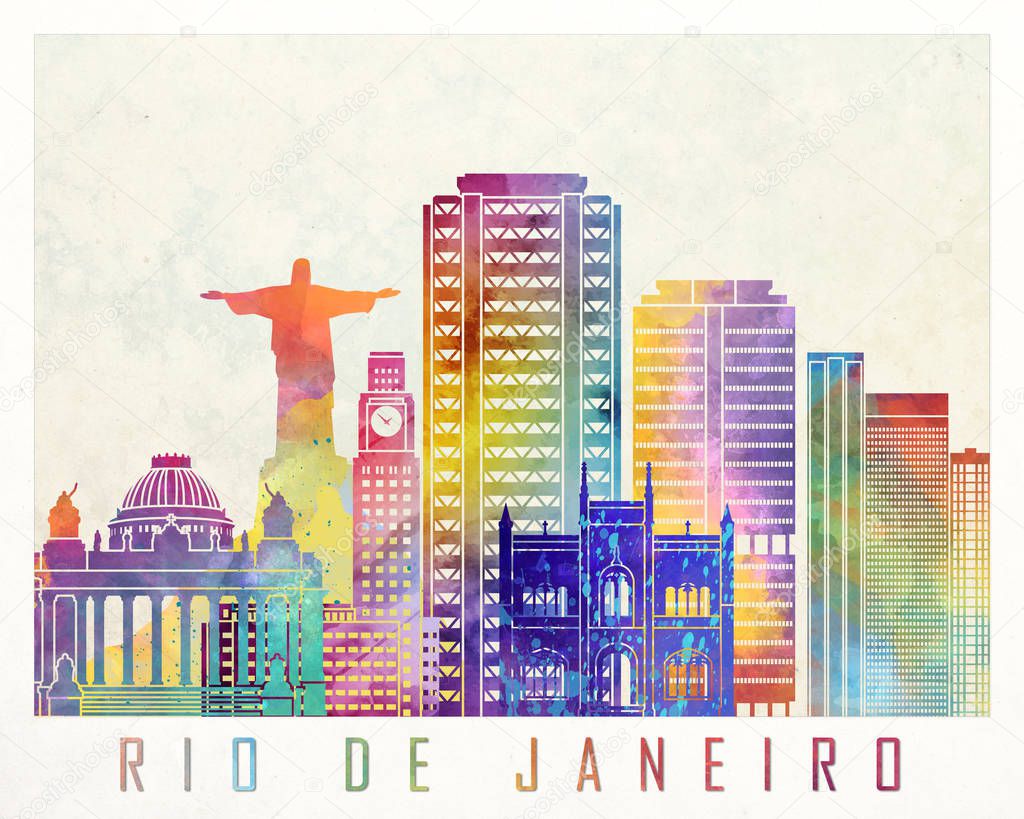 Rio de Janeiro landmarks watercolor poster