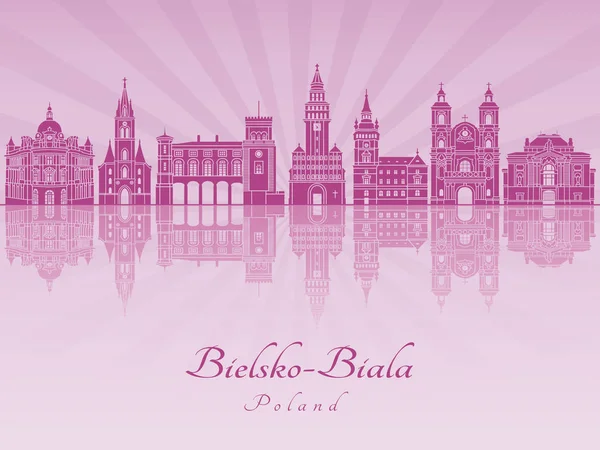 Bielsko-Biala – Panorama v fialový zářivý orchidej — Stockový vektor