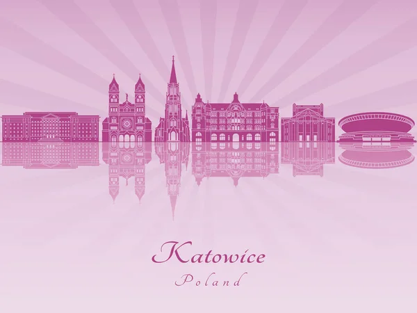 Skyline von Katowice in violett leuchtender Orchidee — Stockvektor