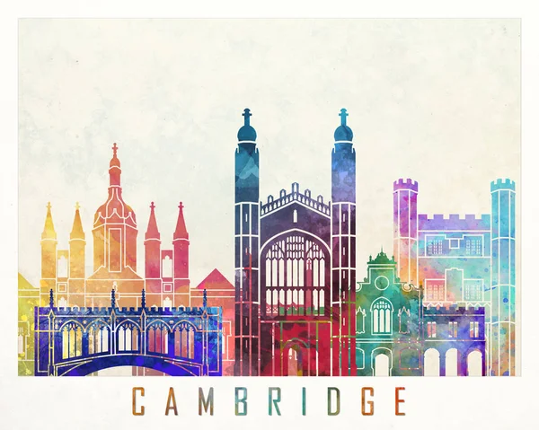 Cambridge landmarks watercolor poster