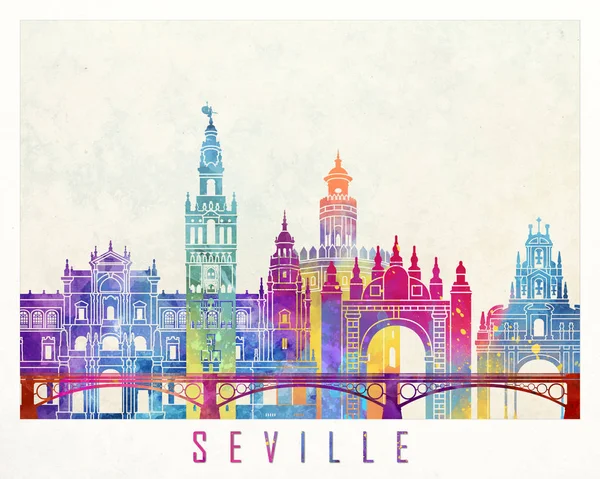 Sevilla simgeleri suluboya posteri — Stok fotoğraf