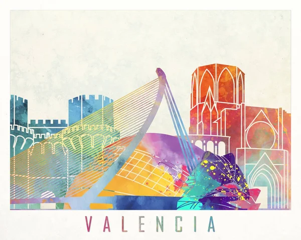 Valencia oriëntatiepunten aquarel poster — Stockfoto