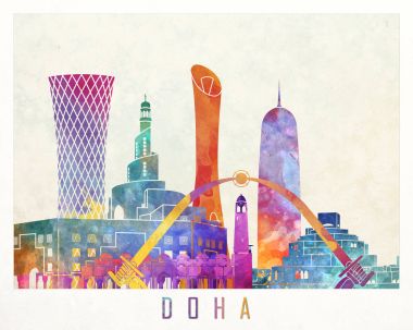Doha landmarks watercolor poster clipart
