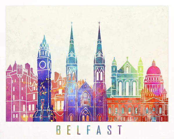 Belfast zabytki akwarela plakat — Zdjęcie stockowe