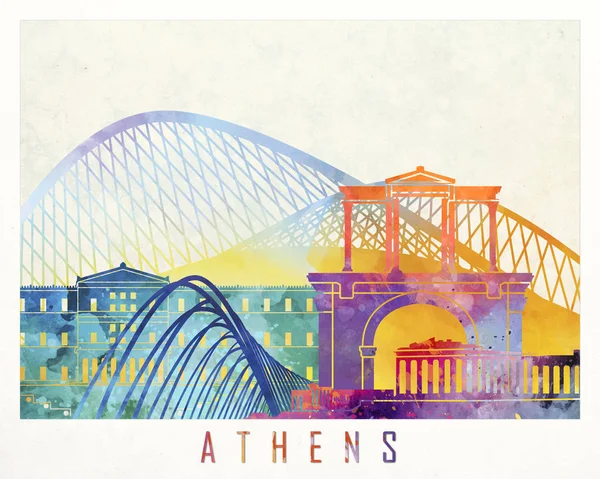 Atenas marcos aquarela cartaz — Fotografia de Stock