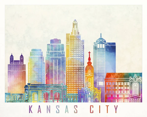Kansas City zabytki akwarela plakat — Zdjęcie stockowe
