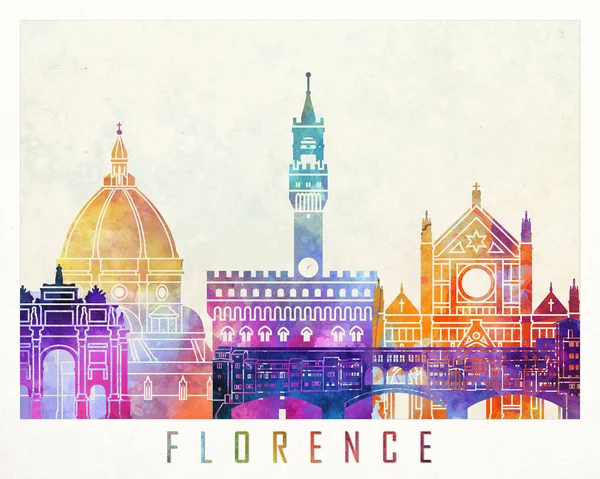 Florence landmarks watercolor poster — Stock Photo, Image