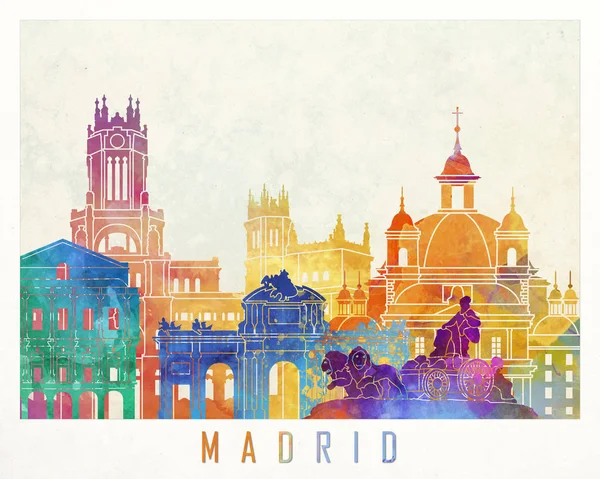 Madrid sevärdheter akvarell affisch — Stockfoto