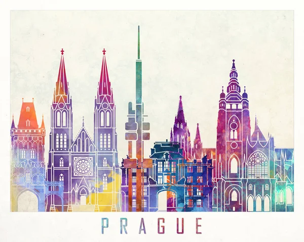 プラハのランドマーク水彩画ポスター — ストック写真