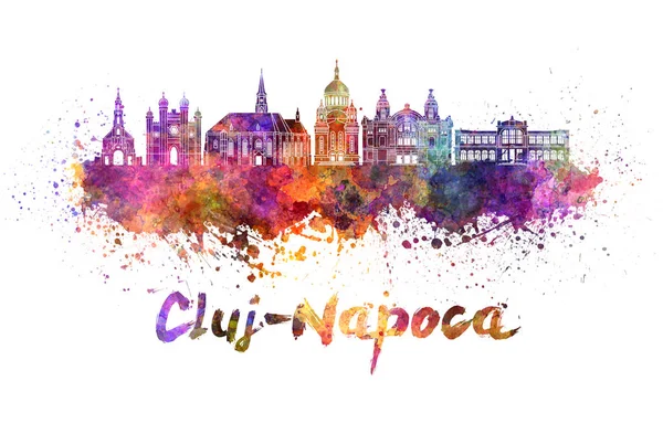 Cluj Napoca Skyline Aquarel Splatters Met Uitknippad — Stockfoto
