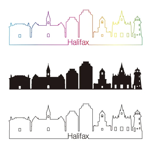 Halifax V2 skyline estilo lineal con arco iris — Vector de stock