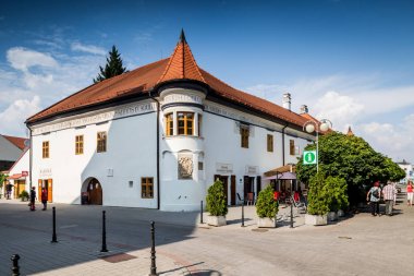 Pezinok, Slovakya - Ağustos 03. Pezinok - eski Belediye Binası Pezinok City - Slovakya - Bratislava başkenti yaklaşık 20 km bulunan.