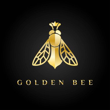 Vektör logo. Altın arı Kraliçe tacı onun başında olan. Gr