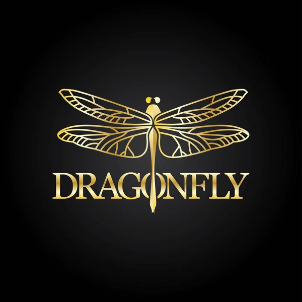 Dragonfly χρυσή στο μαύρο φόντο — Διανυσματικό Αρχείο